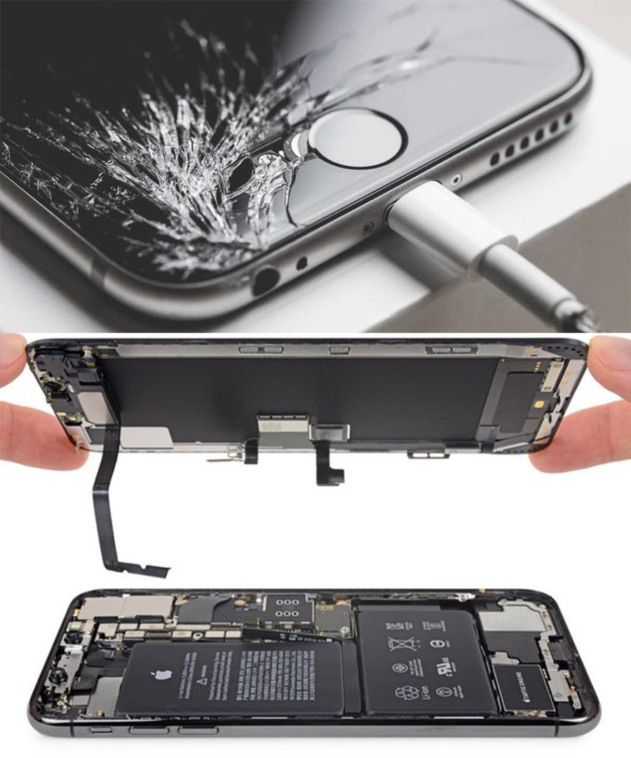 Processo de troca de tela de iPhone com ferramentas especializadas